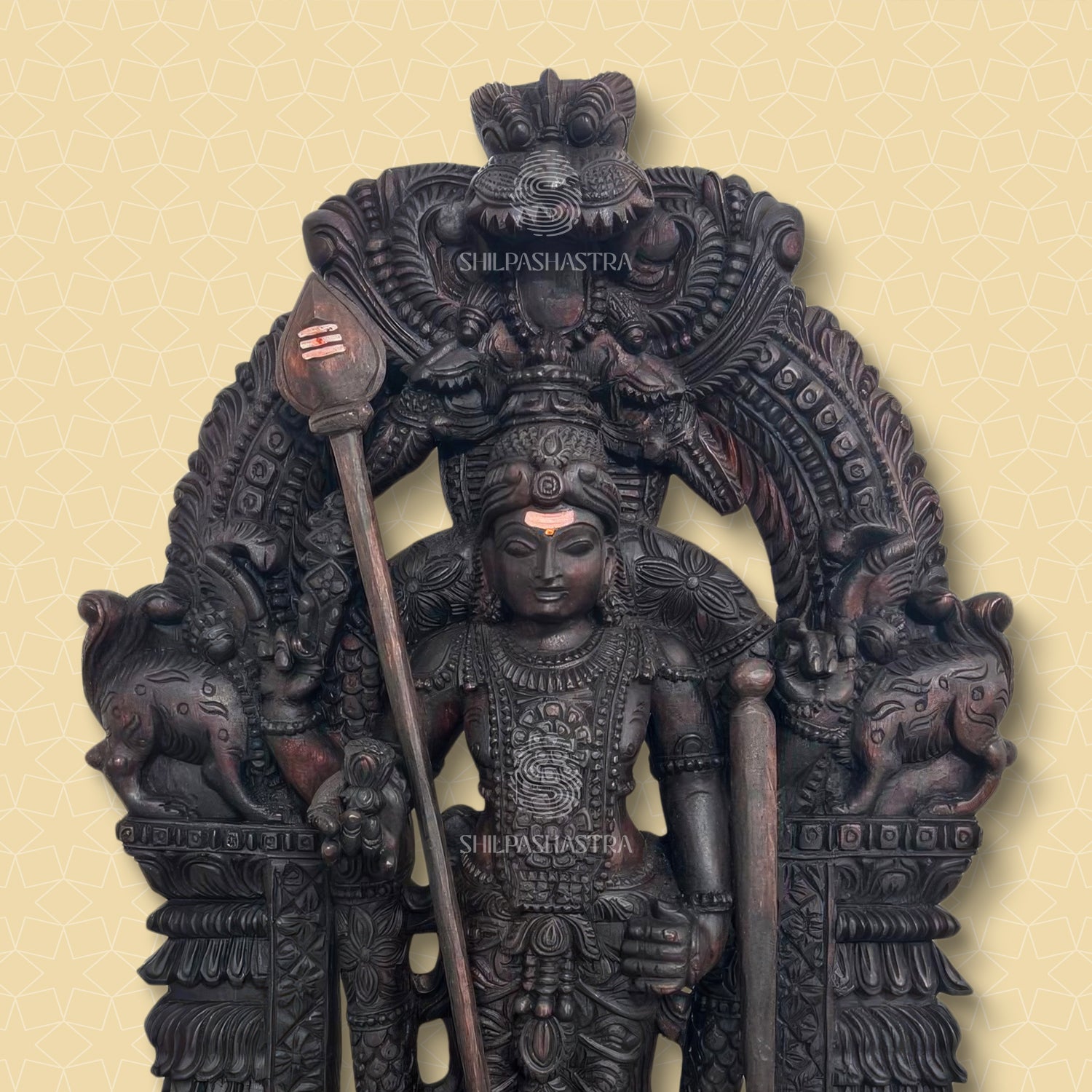 3 Feet Tiruchendur Murugar Wooden Idol – Hand-Carved Vaagai Wood Sculpture | Heritage Collection