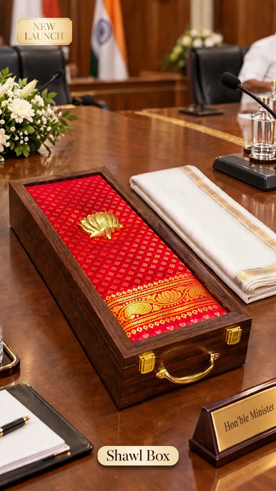 Shawl Box | Fibre Wood Gift Box with Traditional Fabric Top