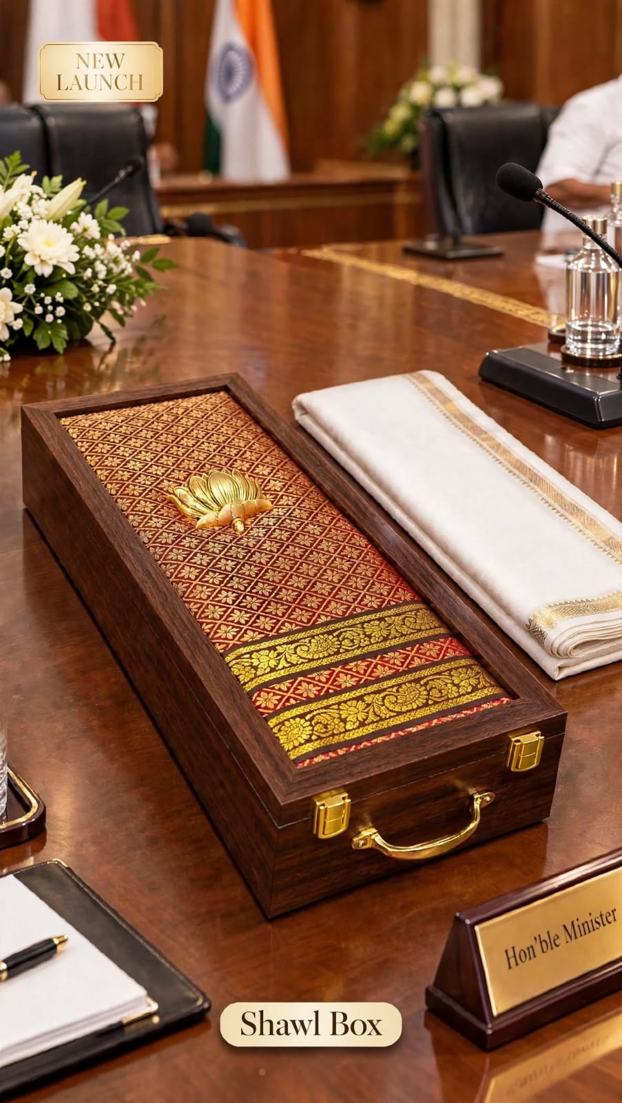 Shawl Box | Fibre Wood Gift Box with Traditional Fabric Top