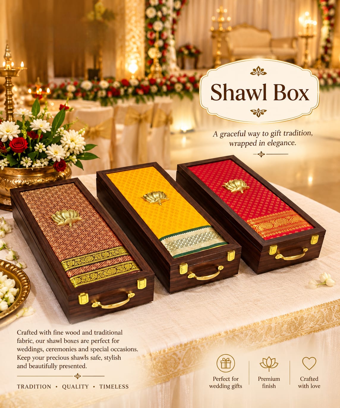 Shawl Box | Fibre Wood Gift Box with Traditional Fabric Top