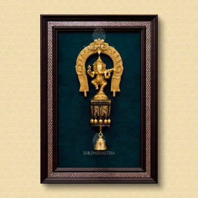 Black & Silver Dancing Ganesha Fiber Idol Frame – Prabhavali Wall Decor with Bodhi Stand (13x10 Inch)