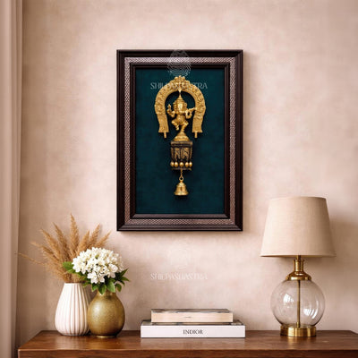 Black & Silver Dancing Ganesha Fiber Idol Frame – Prabhavali Wall Decor with Bodhi Stand (13x10 Inch)