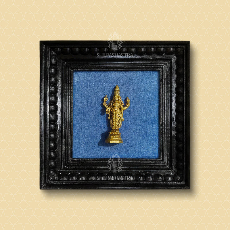 Brass Perumal (Vishnu) Idol in Premium Teakwood Frame Wall Decor for Home & Pooja Room (Size 6 In x 6 In)