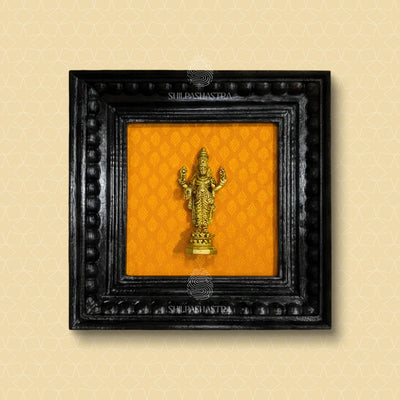 Brass Perumal (Vishnu) Idol in Premium Teakwood Frame Wall Decor for Home & Pooja Room (Size 6 In x 6 In)