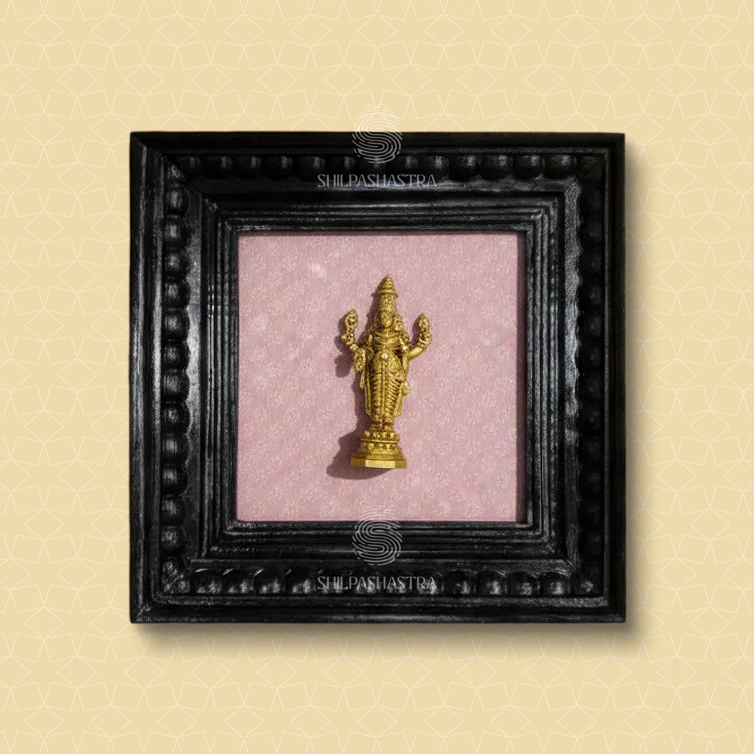 Brass Perumal (Vishnu) Idol in Premium Teakwood Frame Wall Decor for Home & Pooja Room (Size 6 In x 6 In)