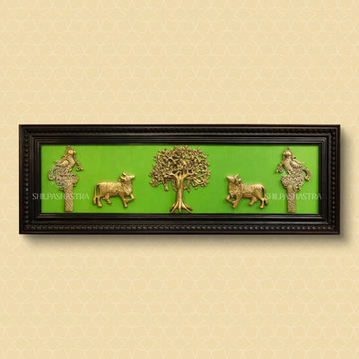 Kalpavriksham Brass Idol Frame with Kamadhenu & Annam – Manipuri Heritage Wall Frame (12 x 36 Inches)
