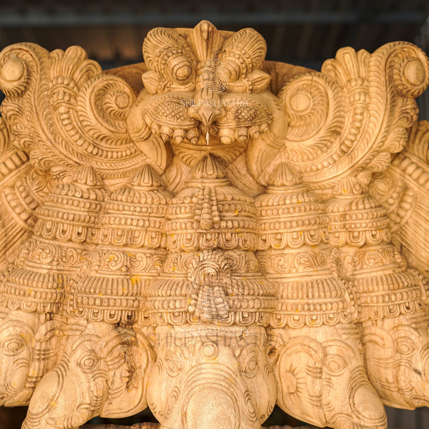 Monumental Panchmukhi Ganesha with Lakshmi & Saraswati Base – Hand-Carved Vaagai Wood Sculpture (76 Inches)