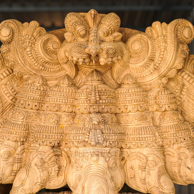Monumental Panchmukhi Ganesha with Lakshmi & Saraswati Base – Hand-Carved Vaagai Wood Sculpture (76 Inches)