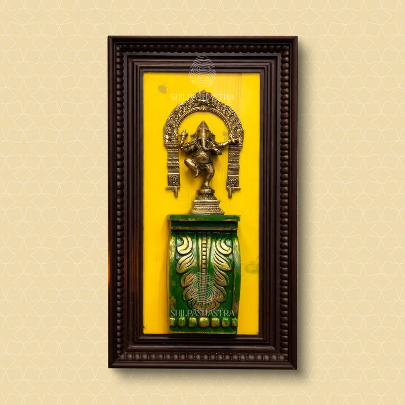 Dancing Ganesha Brass Idol Frame – Manipuri Heritage Frame with Prabhavali (20x8 Inch)