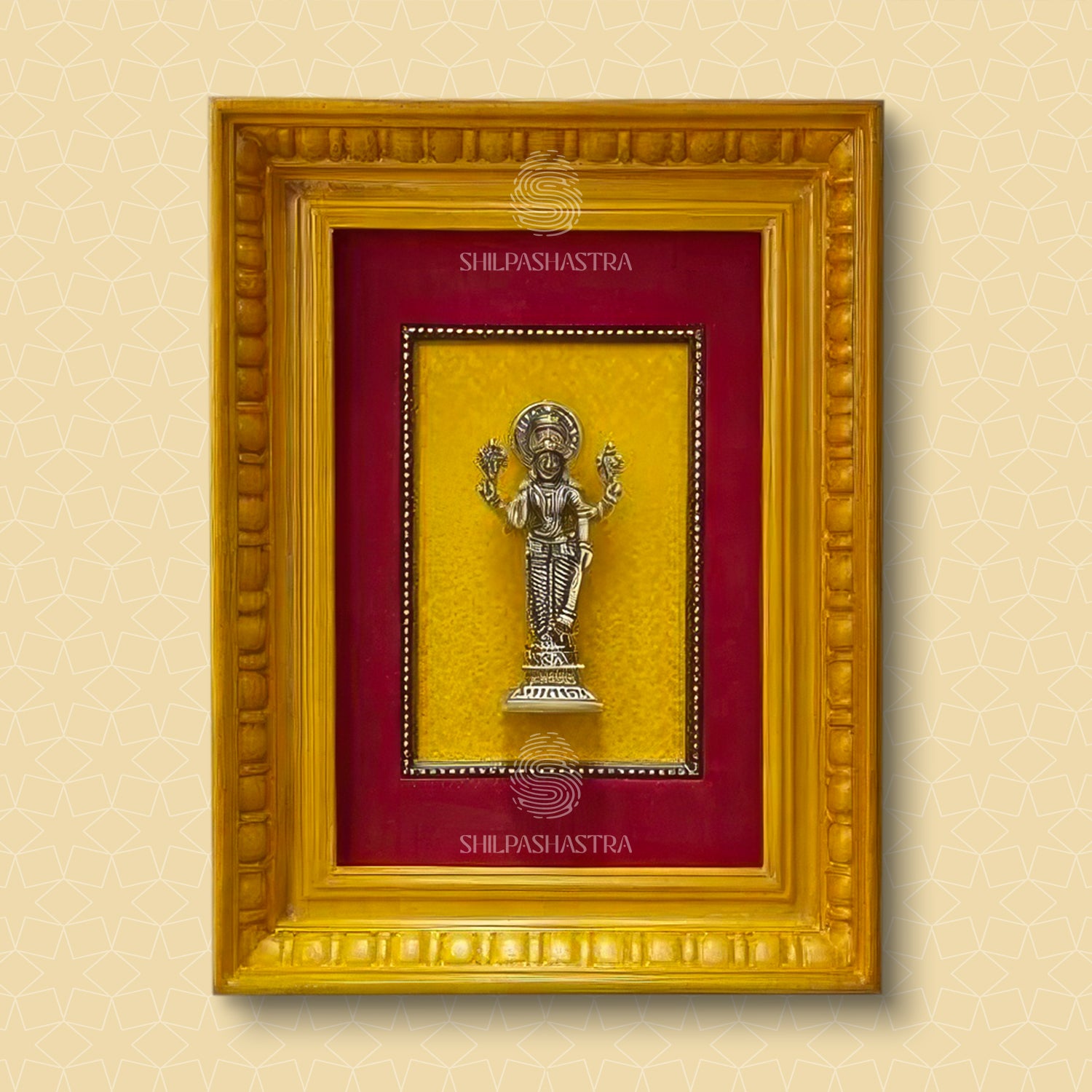 Brass Vishnu Idol in Manipuri Style Teakwood Vintage Frame Wall Decor for Home & Pooja (Size 12 In x 8 In)