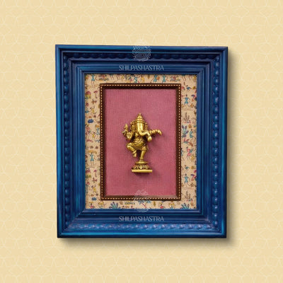 Dancing Ganesha Brass Idol Frame – Vintage Manipuri Heritage Wall Frame (10x8 Inch)
