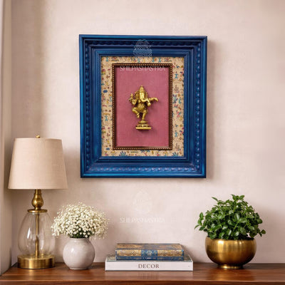 Dancing Ganesha Brass Idol Frame – Vintage Manipuri Heritage Wall Frame (10x8 Inch)