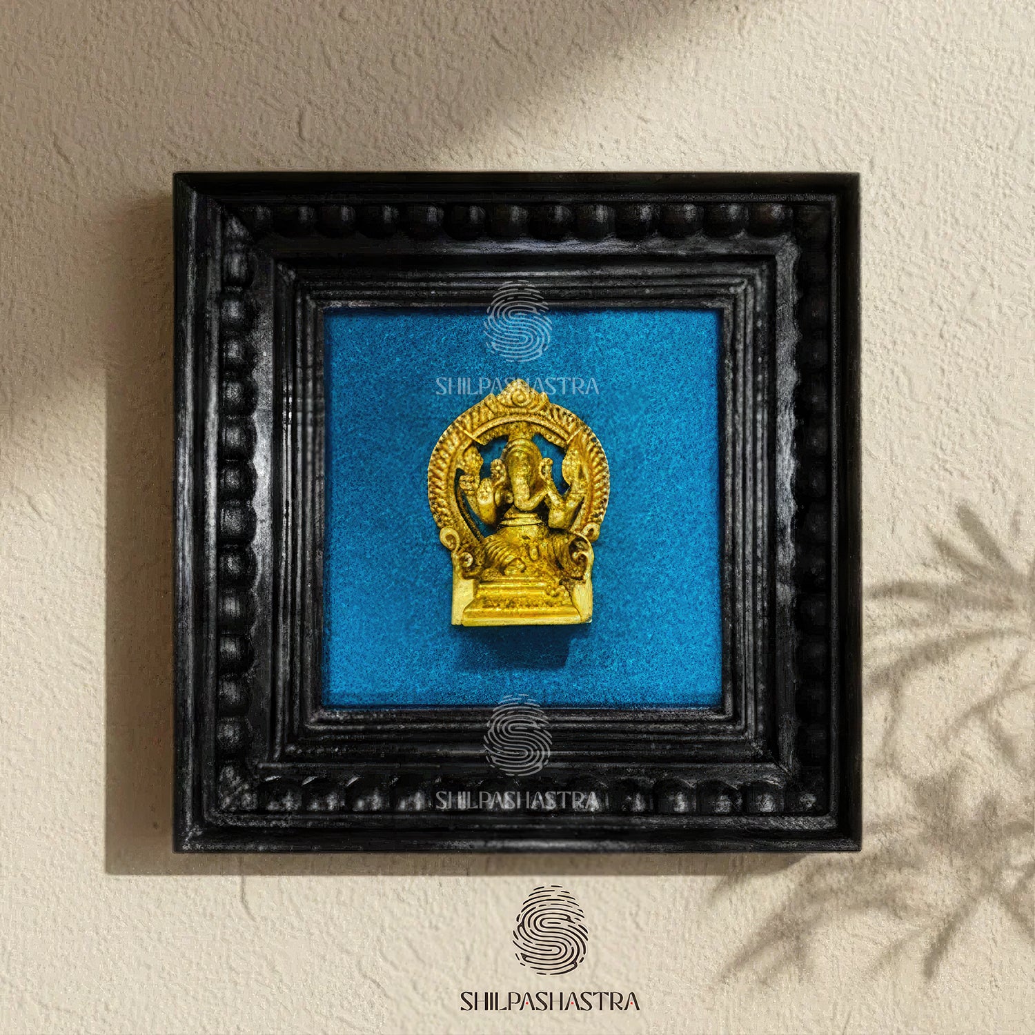 Brass Ganesha Idol in Premium Teakwood Frame Wall Decor for Home & Pooja Room (Size 6 In x 6 In)