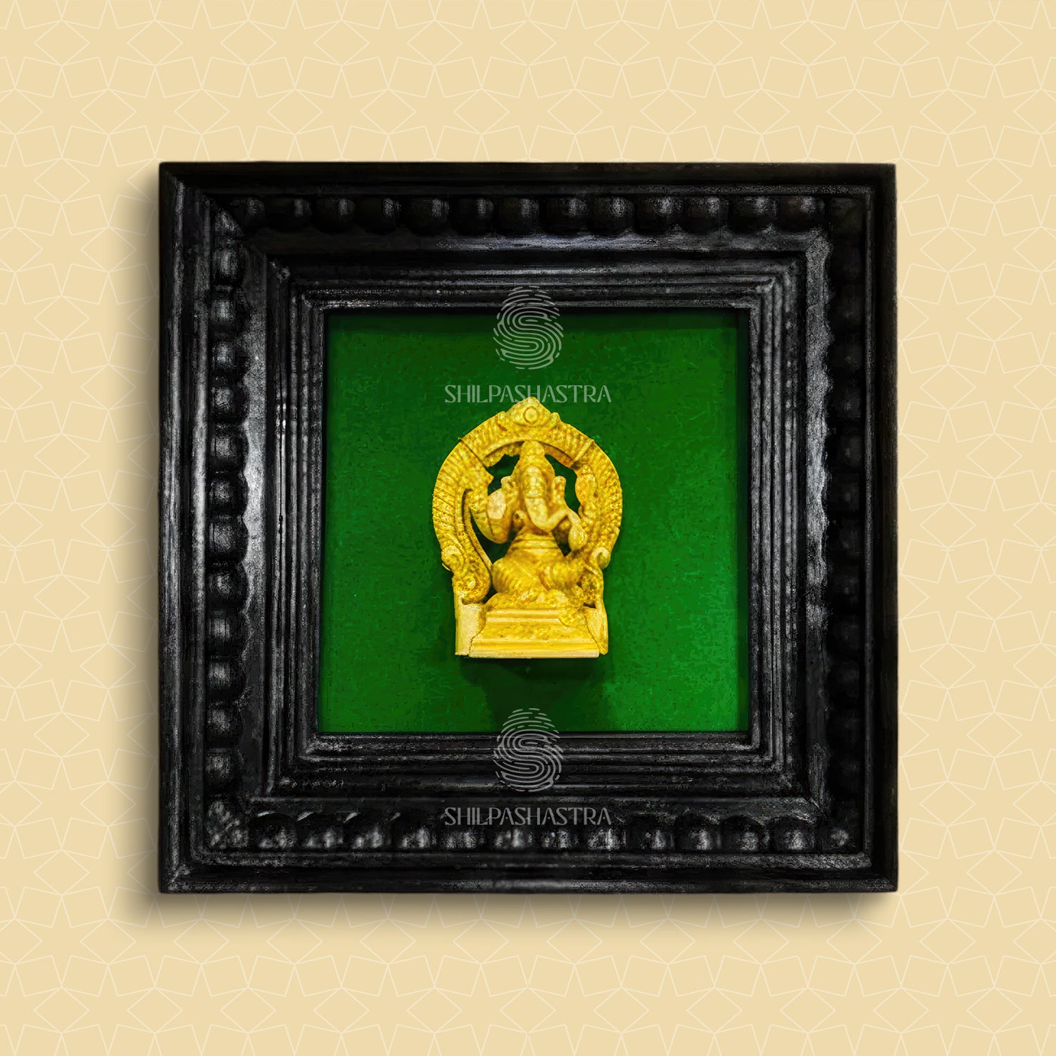 Brass Ganesha Idol in Premium Teakwood Frame Wall Decor for Home & Pooja Room (Size 6 In x 6 In)