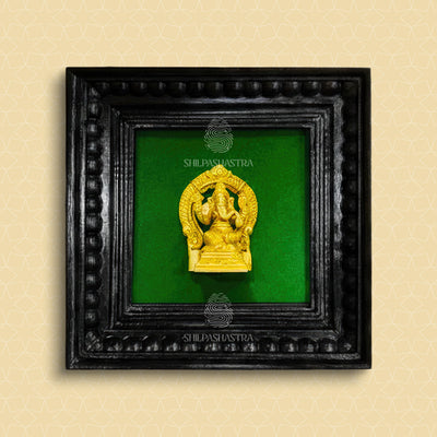 Brass Ganesha Idol in Premium Teakwood Frame Wall Decor for Home & Pooja Room (Size 6 In x 6 In)