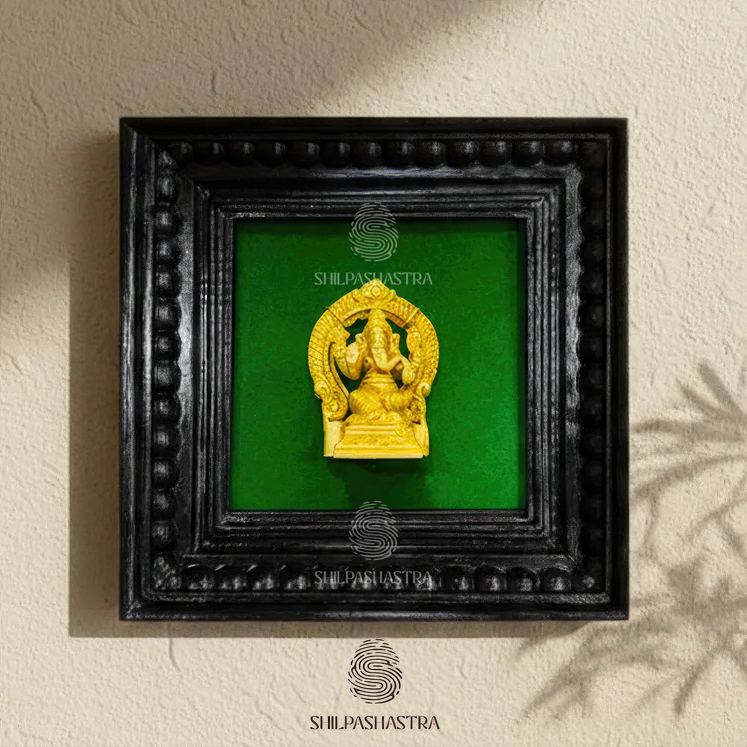Brass Ganesha Idol in Premium Teakwood Frame Wall Decor for Home & Pooja Room (Size 6 In x 6 In)