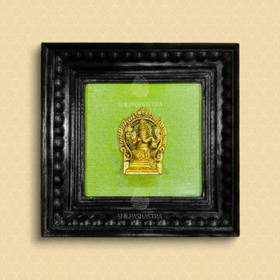 Brass Ganesha Idol in Premium Teakwood Frame Wall Decor for Home & Pooja Room (Size 6 In x 6 In)
