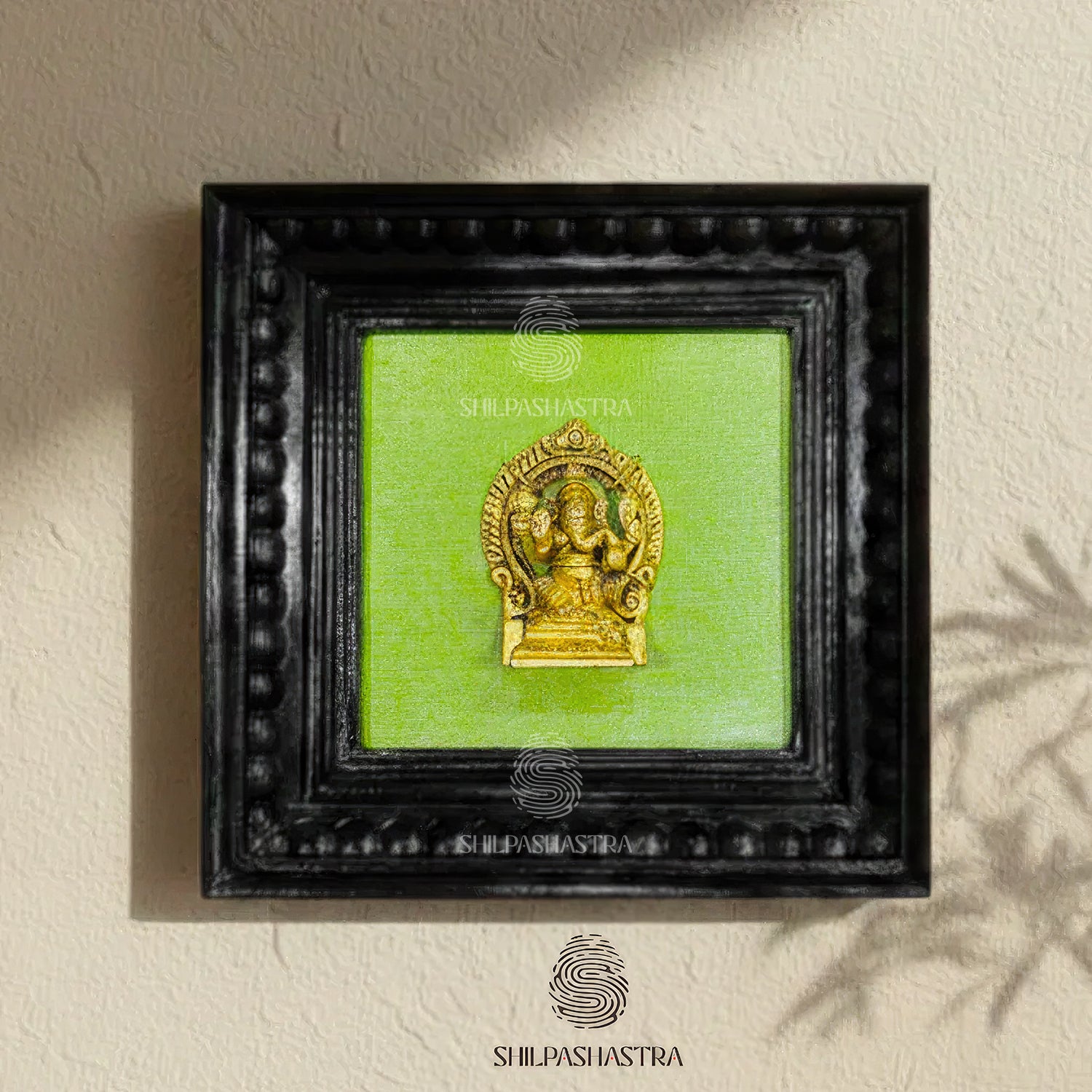 Brass Ganesha Idol in Premium Teakwood Frame Wall Decor for Home & Pooja Room (Size 6 In x 6 In)
