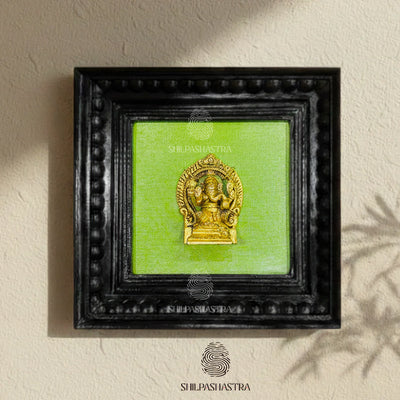Brass Ganesha Idol in Premium Teakwood Frame Wall Decor for Home & Pooja Room (Size 6 In x 6 In)