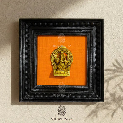 Brass Ganesha Idol in Premium Teakwood Frame Wall Decor for Home & Pooja Room (Size 6 In x 6 In)