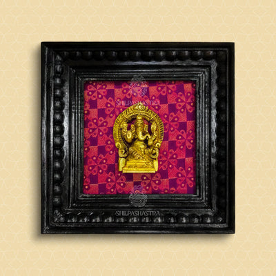 Brass Ganesha Idol in Premium Teakwood Frame Wall Decor for Home & Pooja Room (Size 6 In x 6 In)