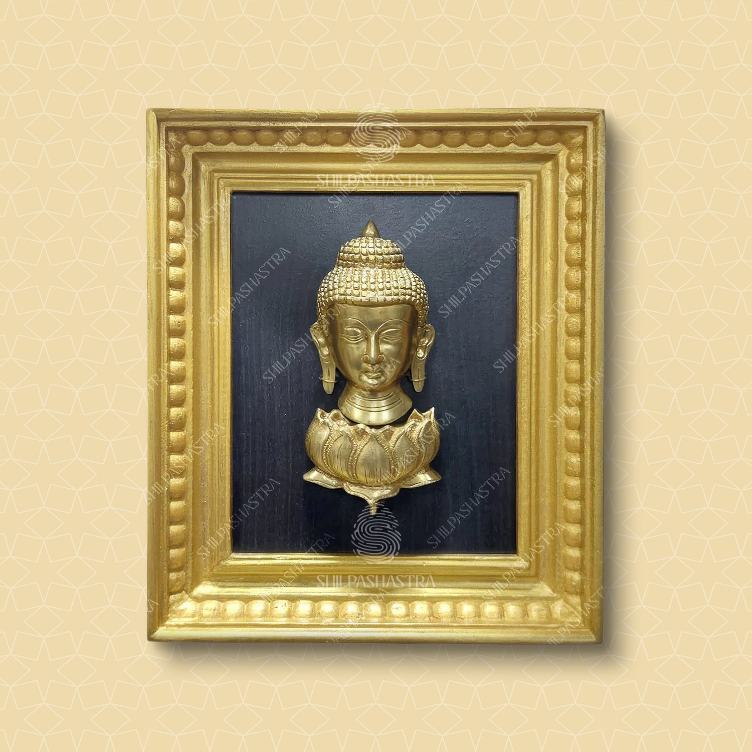 Brass Buddha with Lotus in Manipuri Style Teakwood Vintage Frame Wall Decor for Home & Meditation Space (Size 10 In x 8 In)