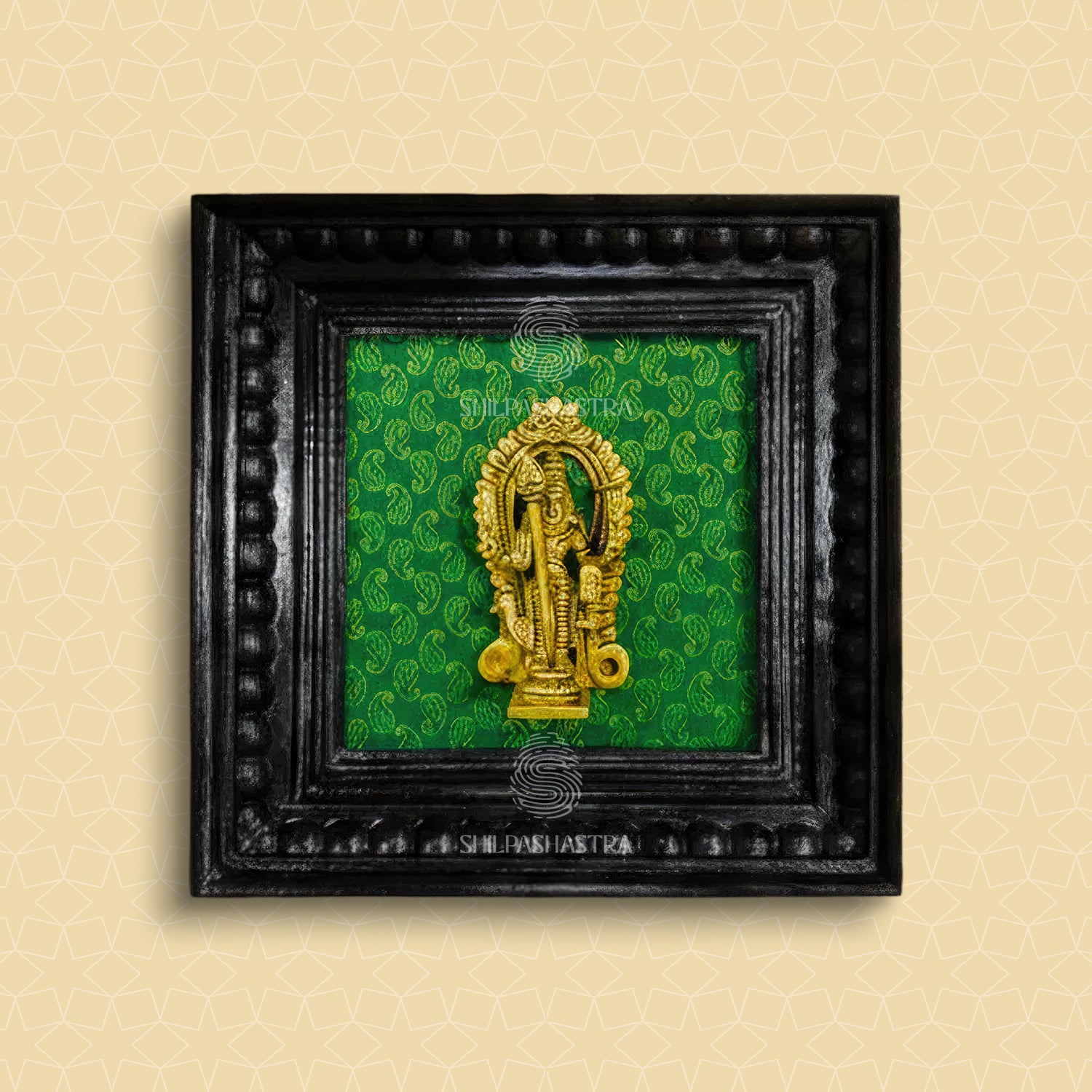 Brass Vel Murugan Idol in Premium Teakwood Frame Wall Decor for Home & Pooja Room (Size 6 In x 6 In)