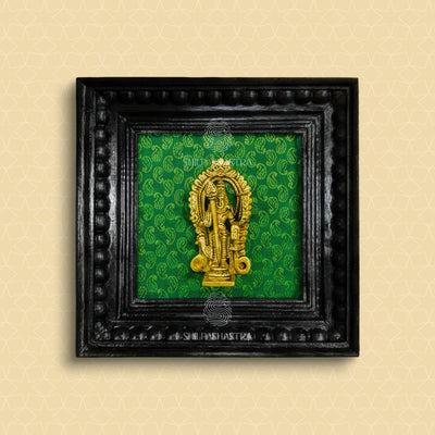 Brass Vel Murugan Idol in Premium Teakwood Frame Wall Decor for Home & Pooja Room (Size 6 In x 6 In)