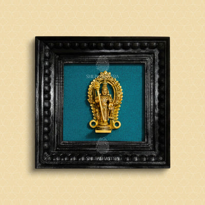 Brass Vel Murugan Idol in Premium Teakwood Frame Wall Decor for Home & Pooja Room (Size 6 In x 6 In)