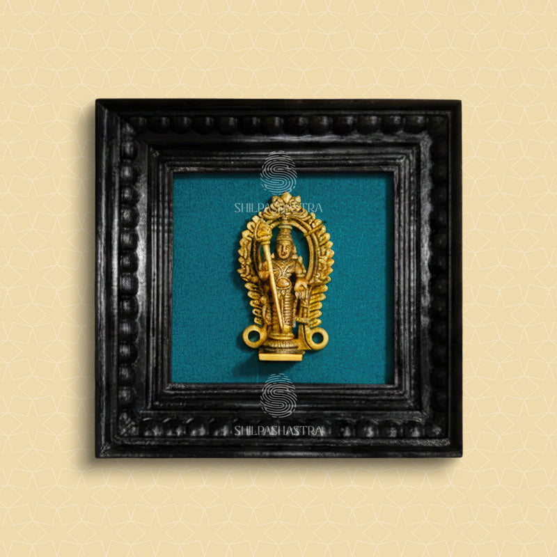 Brass Vel Murugan Idol in Premium Teakwood Frame Wall Decor for Home & Pooja Room (Size 6 In x 6 In)