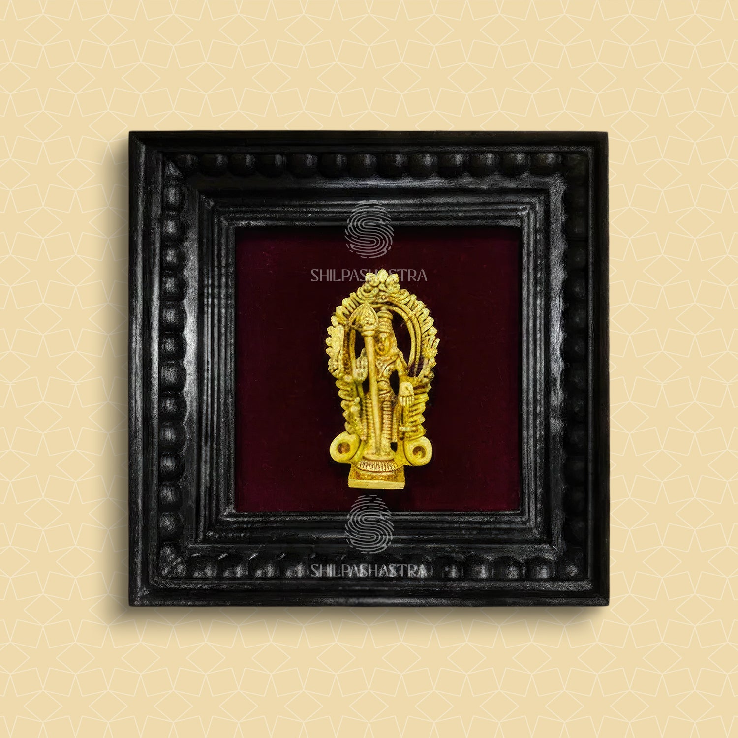 Brass Vel Murugan Idol in Premium Teakwood Frame Wall Decor for Home & Pooja Room (Size 6 In x 6 In)