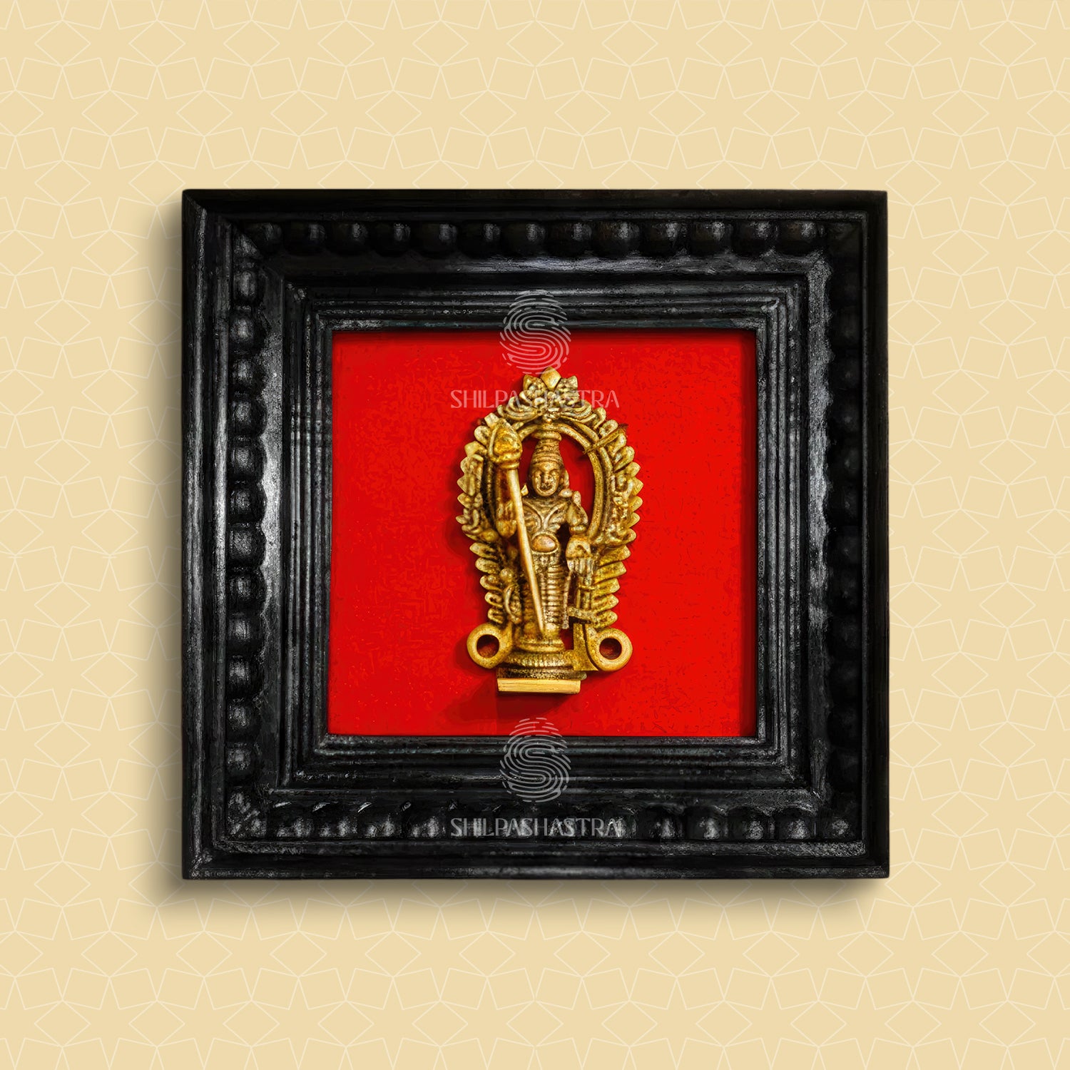 Brass Vel Murugan Idol in Premium Teakwood Frame Wall Decor for Home & Pooja Room (Size 6 In x 6 In)