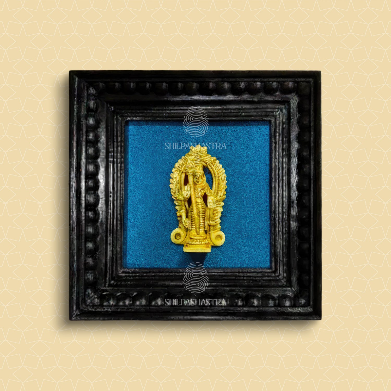 Brass Vel Murugan Idol in Premium Teakwood Frame Wall Decor for Home & Pooja Room (Size 6 In x 6 In)