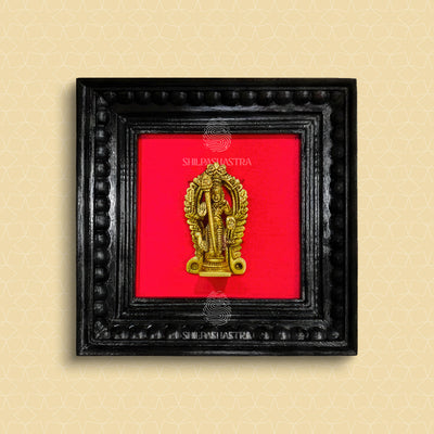 Brass Vel Murugan Idol in Premium Teakwood Frame Wall Decor for Home & Pooja Room (Size 6 In x 6 In)