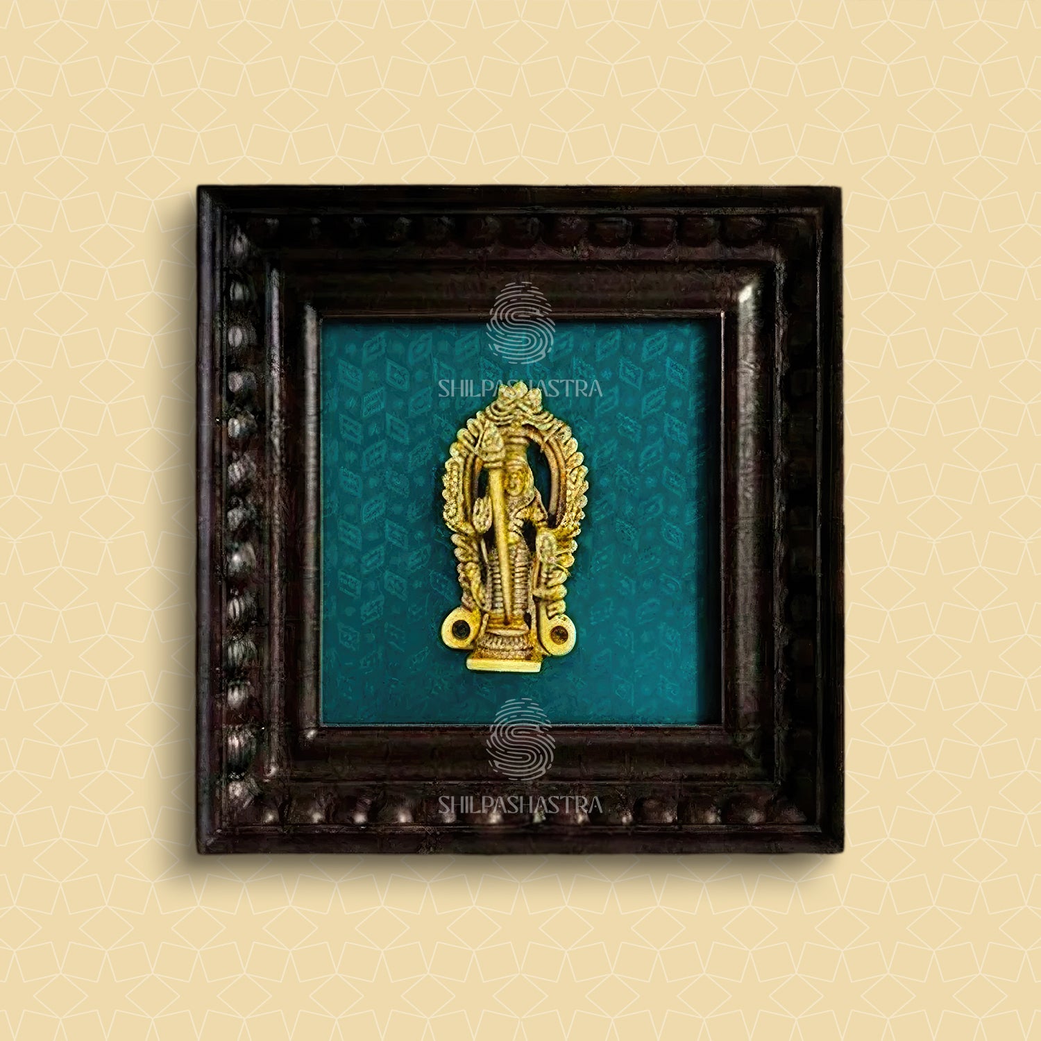Brass Vel Murugan Idol in Premium Teakwood Frame Wall Decor for Home & Pooja Room (Size 6 In x 6 In)