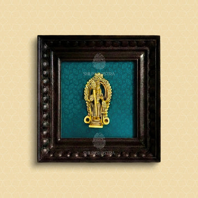 Brass Vel Murugan Idol in Premium Teakwood Frame Wall Decor for Home & Pooja Room (Size 6 In x 6 In)