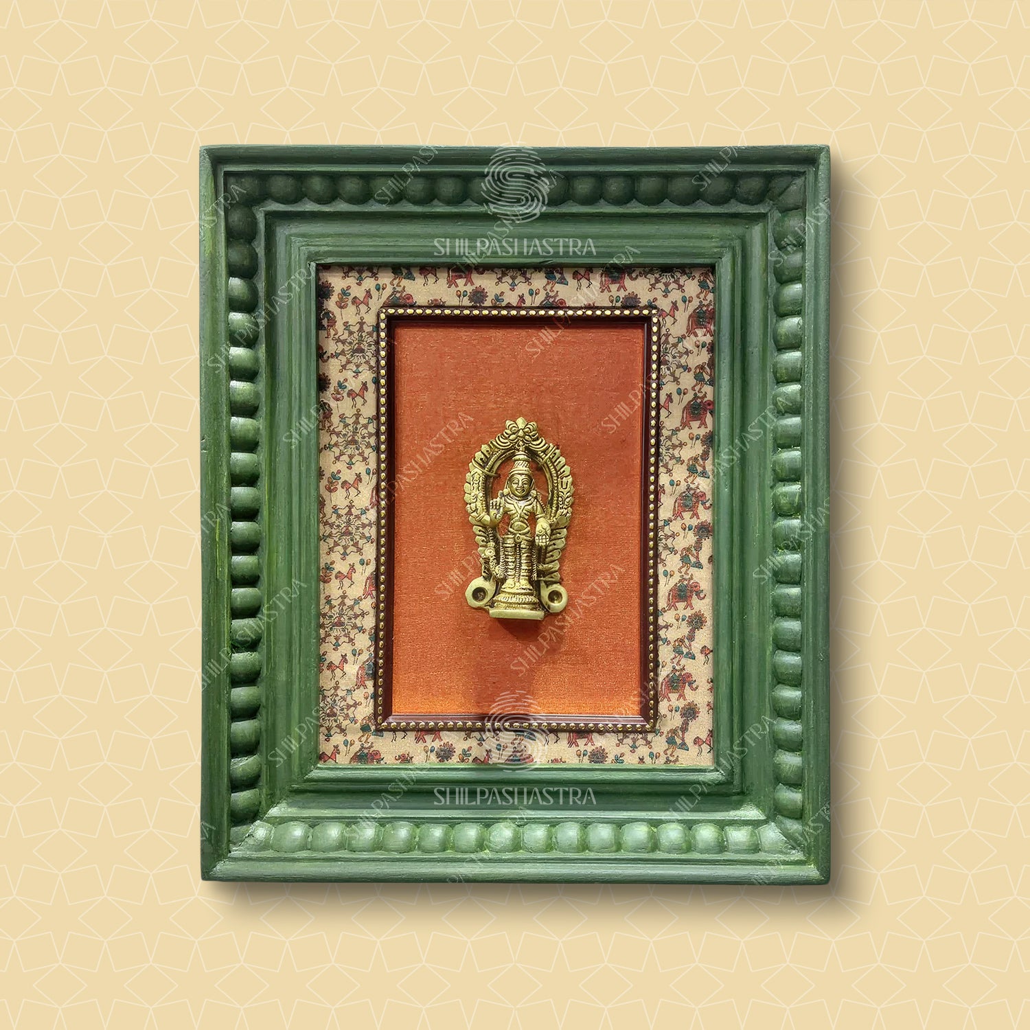 Brass Murugan with Peacock in Manipuri Style Teakwood Vintage Frame Wall Decor for Home & Pooja (Size 10 In x 8 In)
