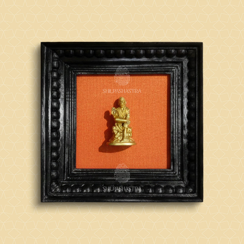 Brass Shirdi Sai Baba Idol in Premium Teakwood Frame Wall Decor for Home & Pooja Room (Size 6 In x 6 In)
