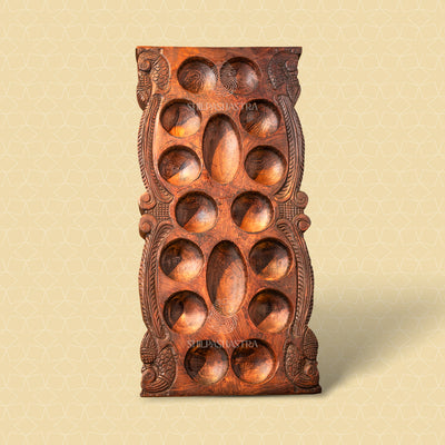 Hand Carved Rosewood Pallanguli Board with Parrot Motif – Traditional Mancala Game