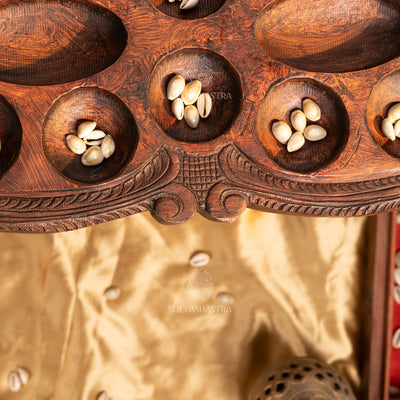 Hand Carved Rosewood Pallanguli Board with Parrot Motif – Traditional Mancala Game