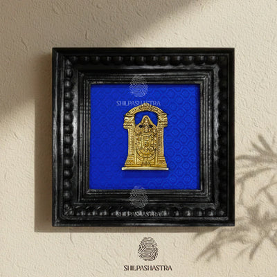 Brass Tirupati Balaji (Perumal) Idol in Premium Teakwood Frame Wall Decor for Home & Pooja Room (Size 6 in x 6 in)