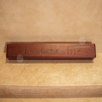 Mahogany Folding Pallanguzhi (14 Pits) with Laser-Engraved Village Folk Art