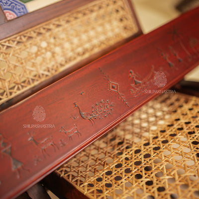 Mahogany Folding Pallanguzhi (14 Pits) with Laser-Engraved Village Folk Art