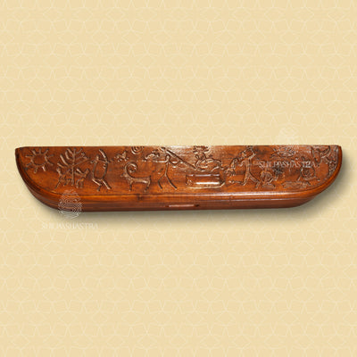 Handcrafted Mahogany Oval Folding Pallanguzhi (14 Pits) with Tribal Carvings