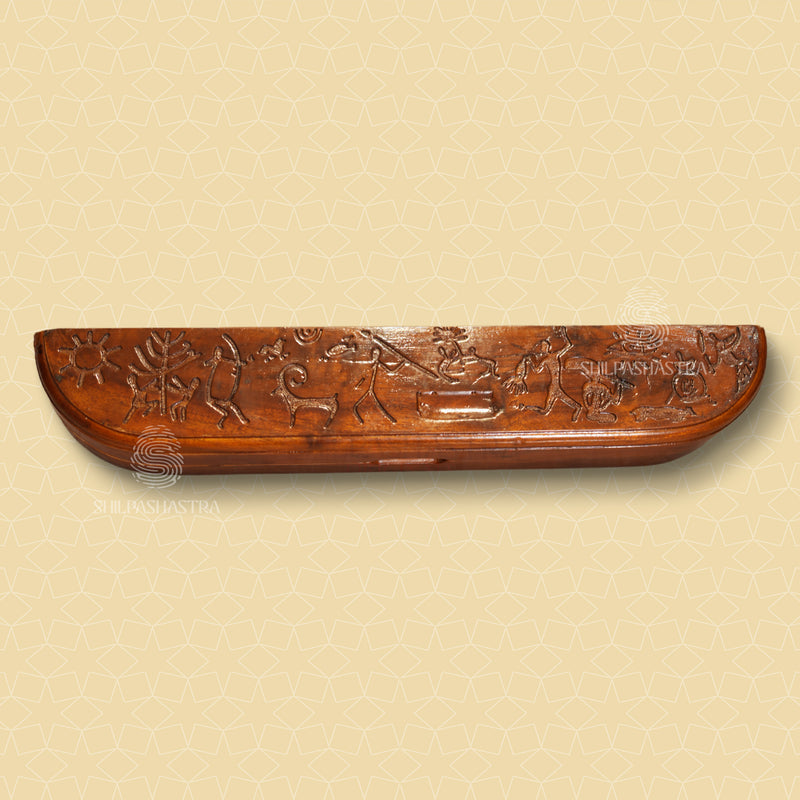 Handcrafted Mahogany Oval Folding Pallanguzhi (14 Pits) with Tribal Carvings