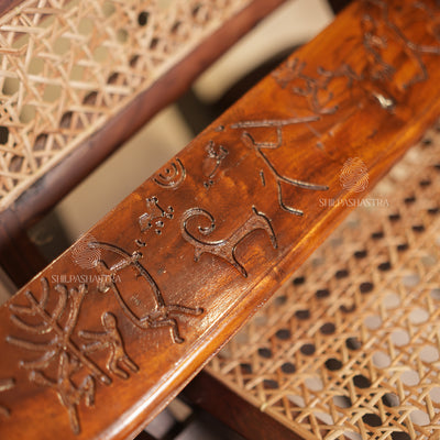 Handcrafted Mahogany Oval Folding Pallanguzhi (14 Pits) with Tribal Carvings