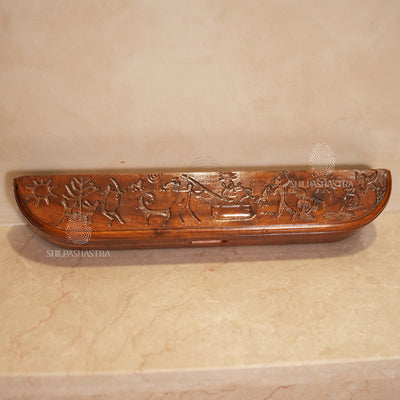 Handcrafted Mahogany Oval Folding Pallanguzhi (14 Pits) with Tribal Carvings