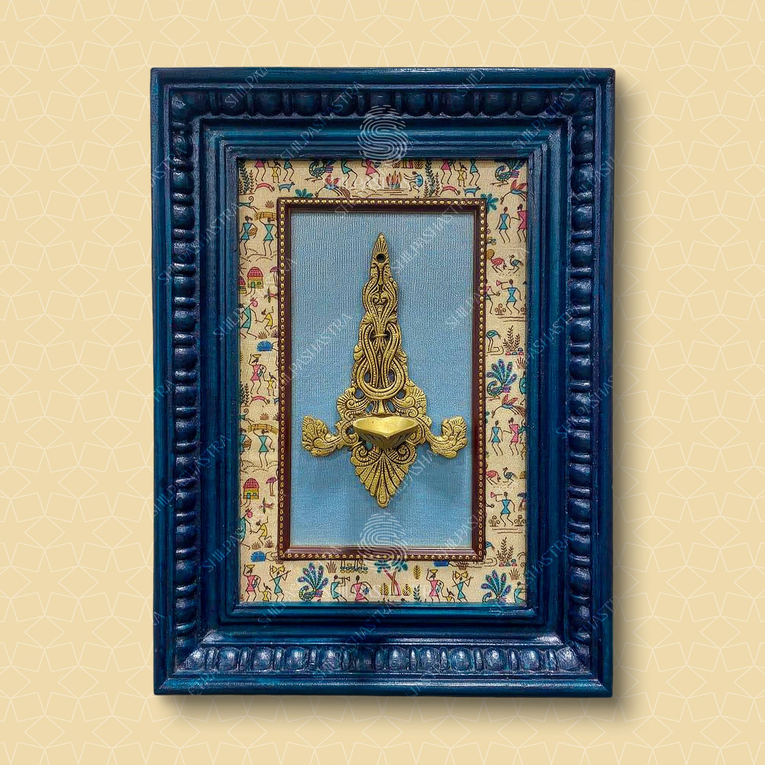 Brass Diya Lamp in Manipuri Style Vintage Frame Wall Decor for Home & Pooja (Size 12 In x 8 In)