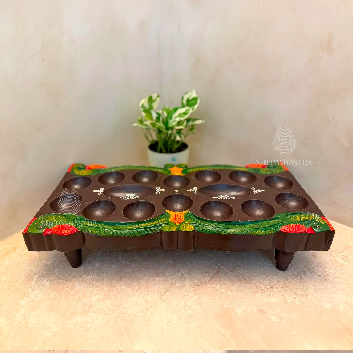 Parrot Pallanguzhi – Traditional Rosewood Finish Heritage Game Board