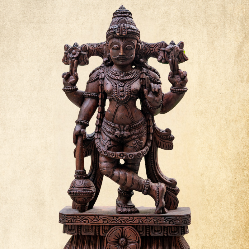 Handcrafted Vaagai Wood Dwarabhalgar Statues – 2 Feet